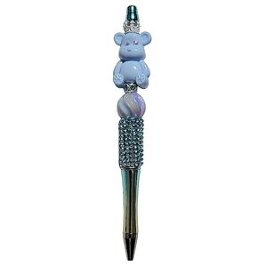 Bear Custom Bling Beaded Ballpoint Twist Pen Blue Topper